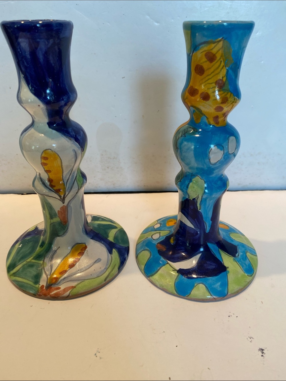 Vintage Telavera Mexican Hand-Painted Candleholders